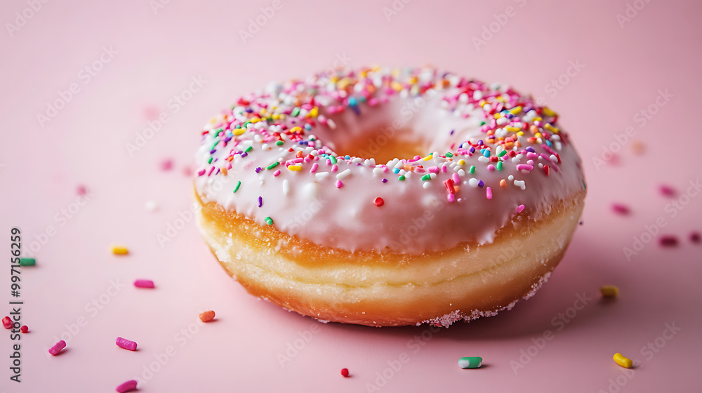 Donut with glazed coating and colorful sprinkles, soft and airy texture, professional food photograph Donut with glazed coating and colorful sprinkles, soft and airy texture, professional food photograph
