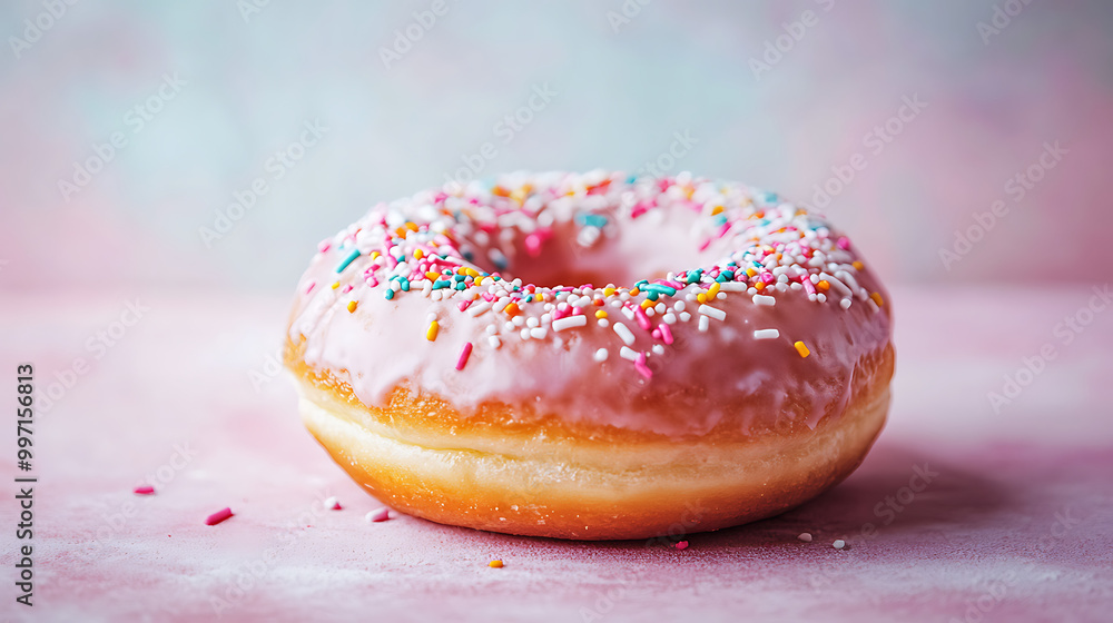Donut with glazed coating and colorful sprinkles, soft and airy texture, professional food photograph Donut with glazed coating and colorful sprinkles, soft and airy texture, professional food photograph