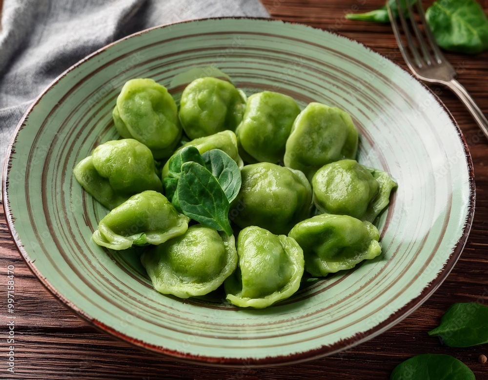 Green dumplings with spinach. Generated image Green dumplings with spinach. Generated image
