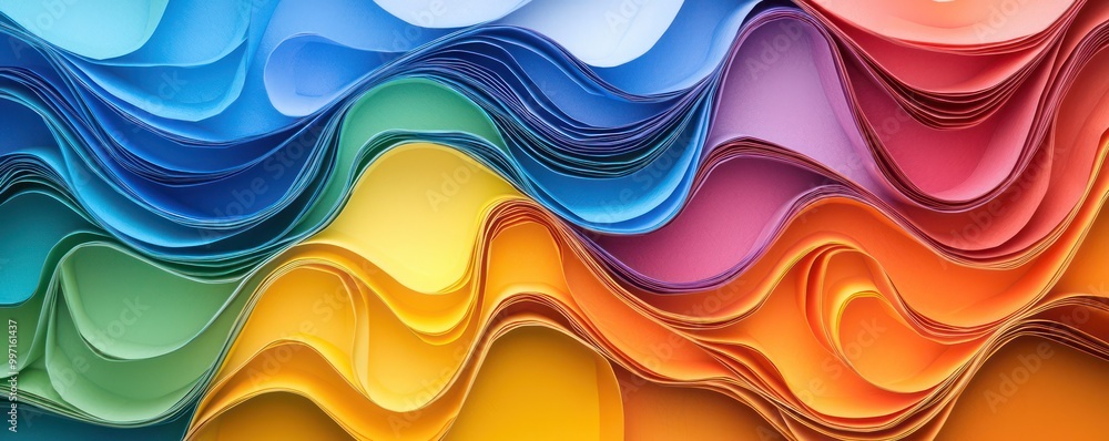 Vibrant abstract made from colorful folded paper strips, creating a wavy texture. Vibrant abstract made from colorful folded paper strips, creating a wavy texture.