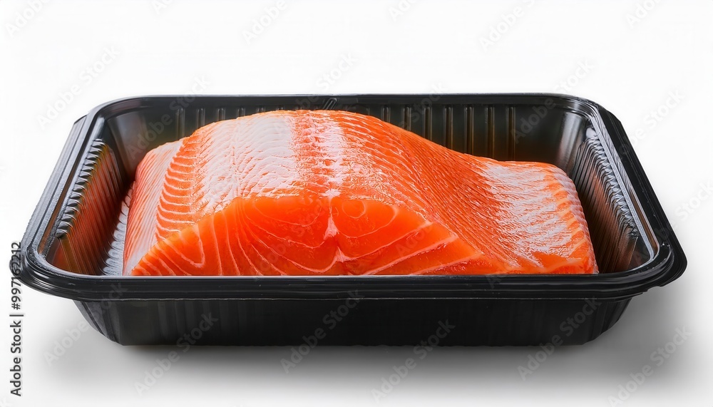 Raw Salomon in plastic container. Generated image Raw Salomon in plastic container. Generated image