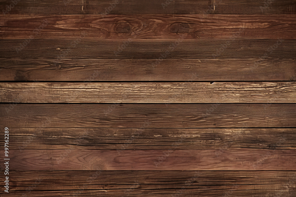 Naklejka premium Horizontal planks showcase a weathered texture with rich brown hues and natural imperfections adding warmth and character to any composition