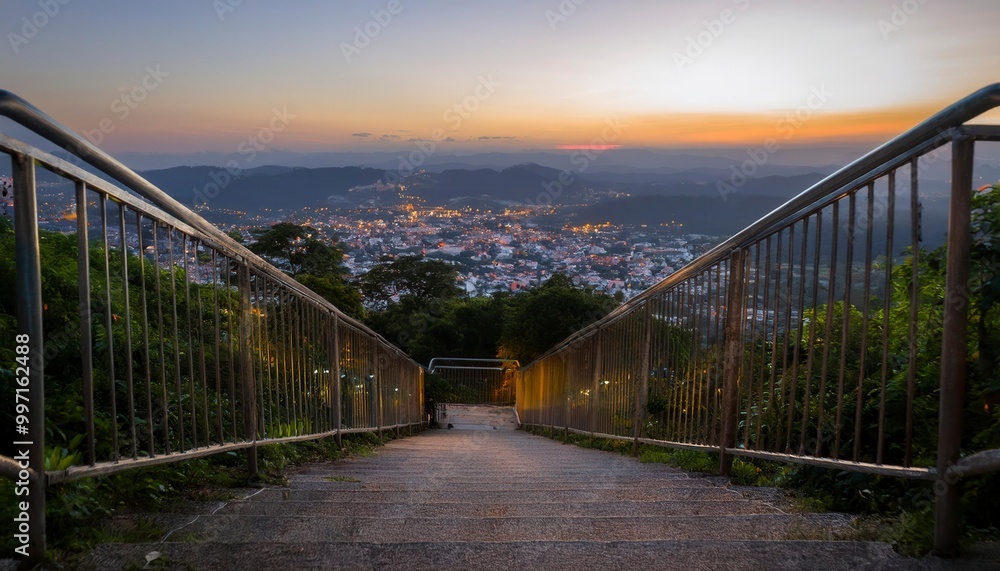 Fototapeta premium sunset with view on city. Generated image