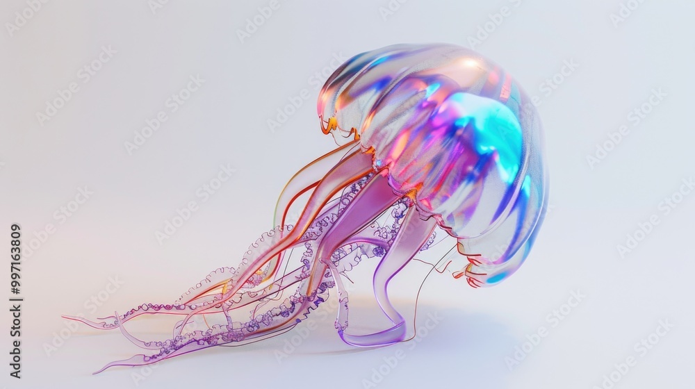 Fototapeta premium Holo 3D shape in the form of a jellyfish. AI generative.
