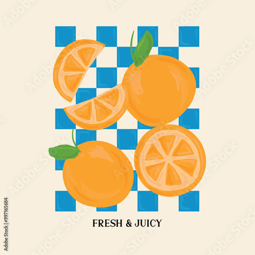 Orange, picnic fruits seamless pattern, summer, vacation, background, print, greeting card, banners, web, wrapping paper, fashion, fabric, textile, wallpaper, cover