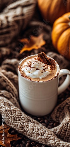 Cozy relaxing fall autumn coffee background