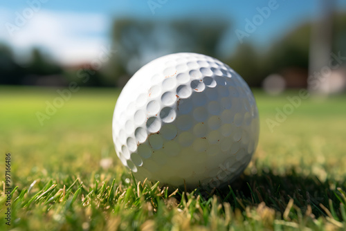 Closeup low angle photography of a white golf ball photo