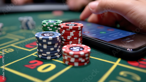 Casino chips, gambling on the mobile phone