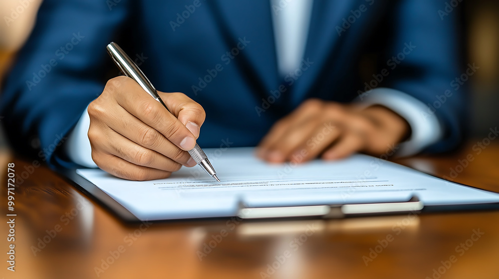 The person signing a contract, or document, contract signing in a corporate space. The person signing a contract, or document, contract signing in a corporate space.