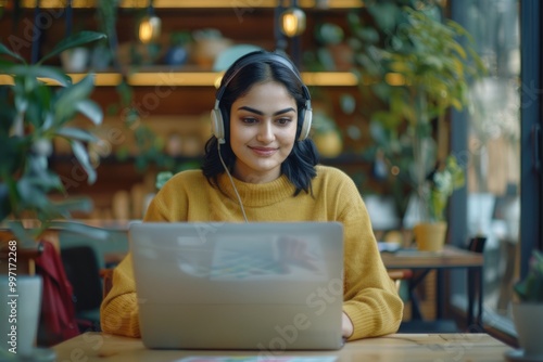 Indian female manager working remotely with partners online.