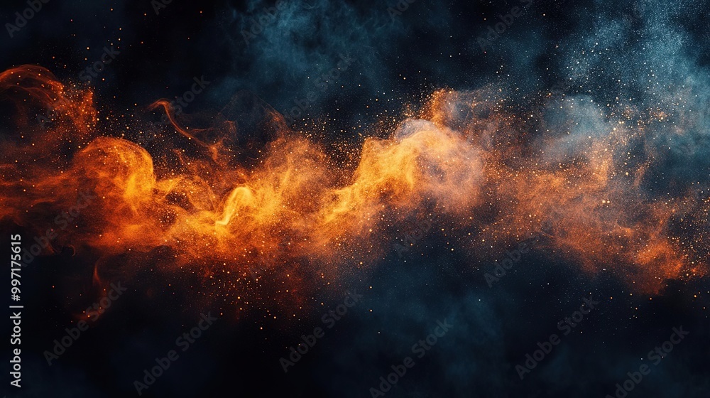 A captivating swirl of fire and smoke merging in a dramatic display of energy and color against a dark background. A captivating swirl of fire and smoke merging in a dramatic display of energy and color against a dark background.