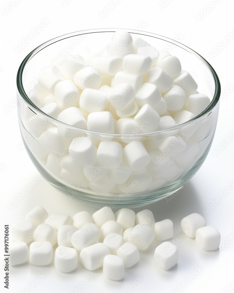 Fluffy White Marshmallows A Bowl Overflowing with Sweet Delights on a Clean White Background Fluffy White Marshmallows A Bowl Overflowing with Sweet Delights on a Clean White Background