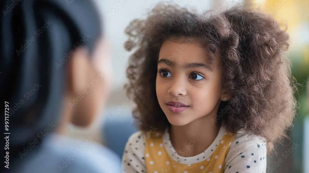 a child therapist talks with a young girl in a warm, inviting space a child therapist talks with a young girl in a warm, inviting space