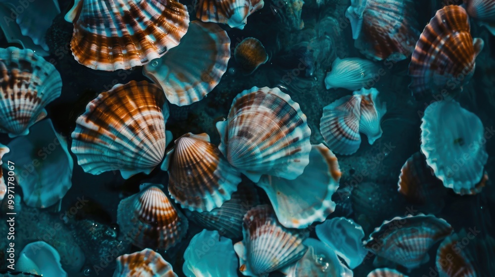 Close-up of seashell background. View from above. AI generative. Close-up of seashell background. View from above. AI generative.