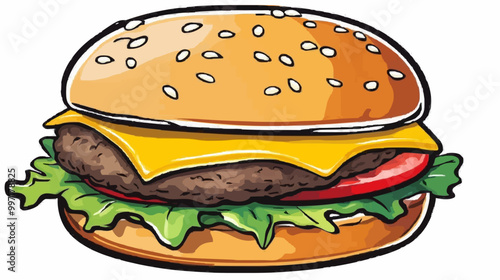 Classic Cheeseburger Icon with Sesame Seed Buns