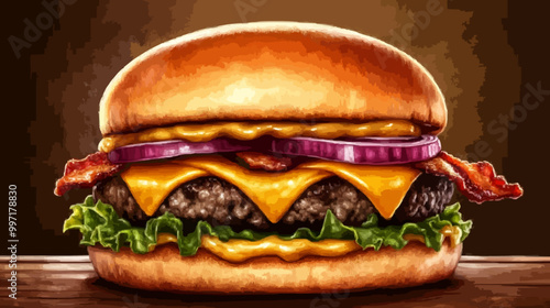 Gourmet Cheeseburger Icon with Premium Ingredients