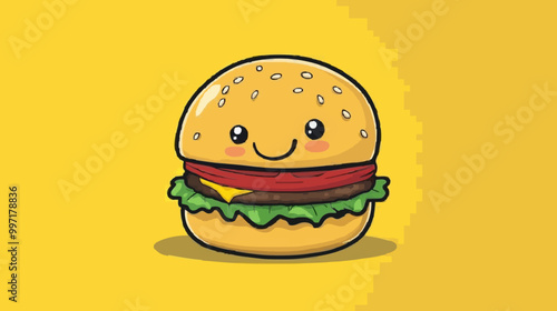 Cheerful Cheeseburger Icon with Smiling Face