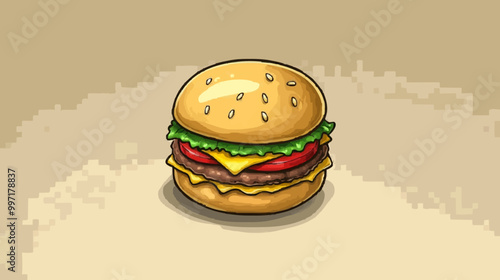 Classic Cheeseburger Icon with Sesame Seed Buns