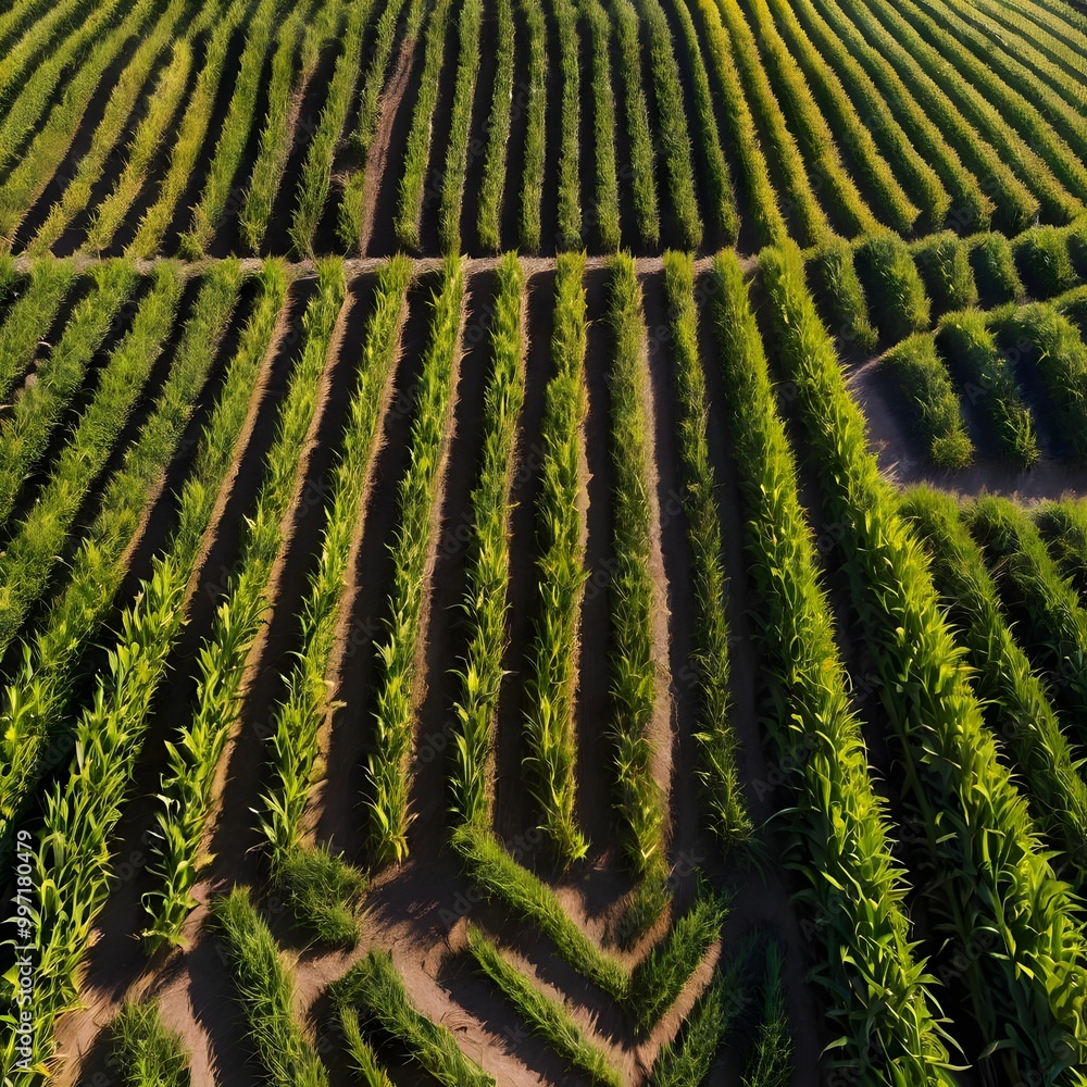 Fototapeta premium Aerial View of Corn Maze with Farm