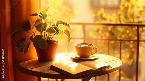 Cozy Autumn Afternoon: Warm Ambiance with Coffee and Nature photo