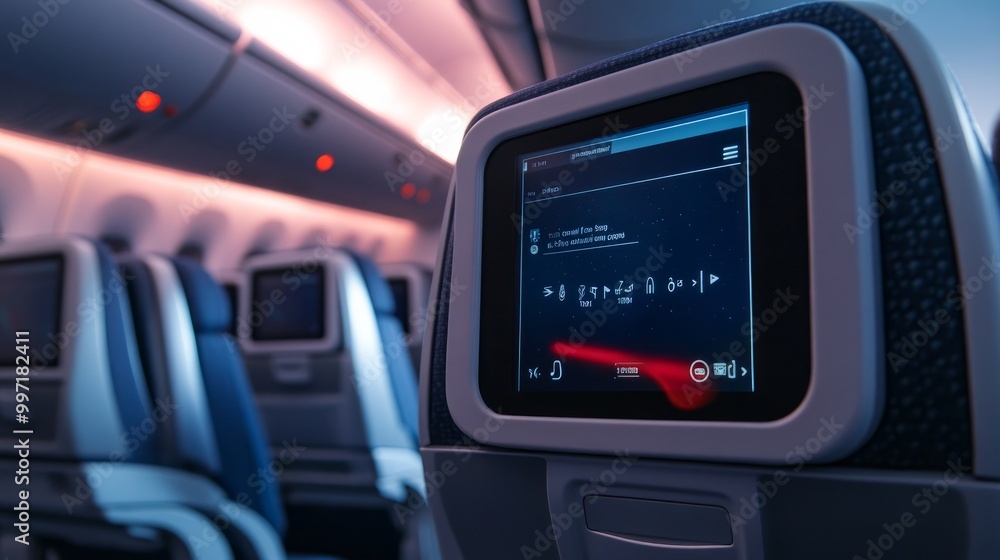 An up-close view of an airline seat's in-flight entertainment screen An up-close view of an airline seat's in-flight entertainment screen