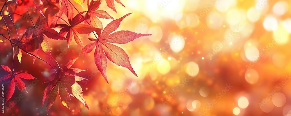 Vibrant fall leaves illuminated by soft sunlight, creating a warm and tranquil atmosphere in a natural setting. Vibrant fall leaves illuminated by soft sunlight, creating a warm and tranquil atmosphere in a natural setting.