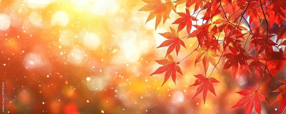Vibrant red maple leaves illuminated by warm sunlight, creating a stunning autumn atmosphere with a soft, dreamy bokeh background. Vibrant red maple leaves illuminated by warm sunlight, creating a stunning autumn atmosphere with a soft, dreamy bokeh background.