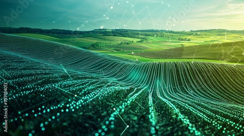 Obraz na płótnie Futuristic AI Crop Analysis and Yield Prediction System in Vibrant Landscape w salonie
