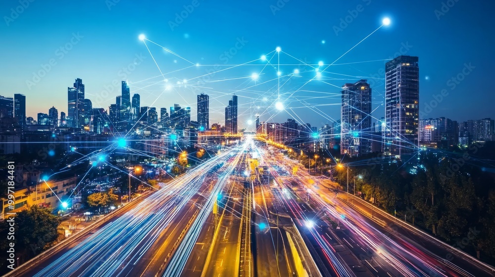 An Internet of Things and ICT network showcased in a smart city. An Internet of Things and ICT network showcased in a smart city.