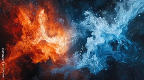 Abstract fire and ice elements in cosmic space, providing a dynamic and vibrant visual for artists and designers to use in their work