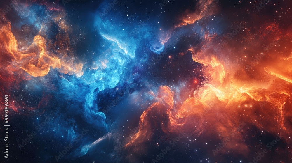 Cosmic abstract fire and ice elements glowing in space, creating a dynamic and visually inspiring artwork for creative professionals Cosmic abstract fire and ice elements glowing in space, creating a dynamic and visually inspiring artwork for creative professionals