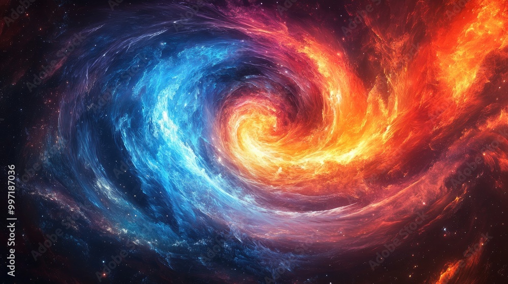 Cosmic space scene featuring vibrant fire and ice elements in an abstract swirl, creating an inspiring and visually striking artwork Cosmic space scene featuring vibrant fire and ice elements in an abstract swirl, creating an inspiring and visually striking artwork