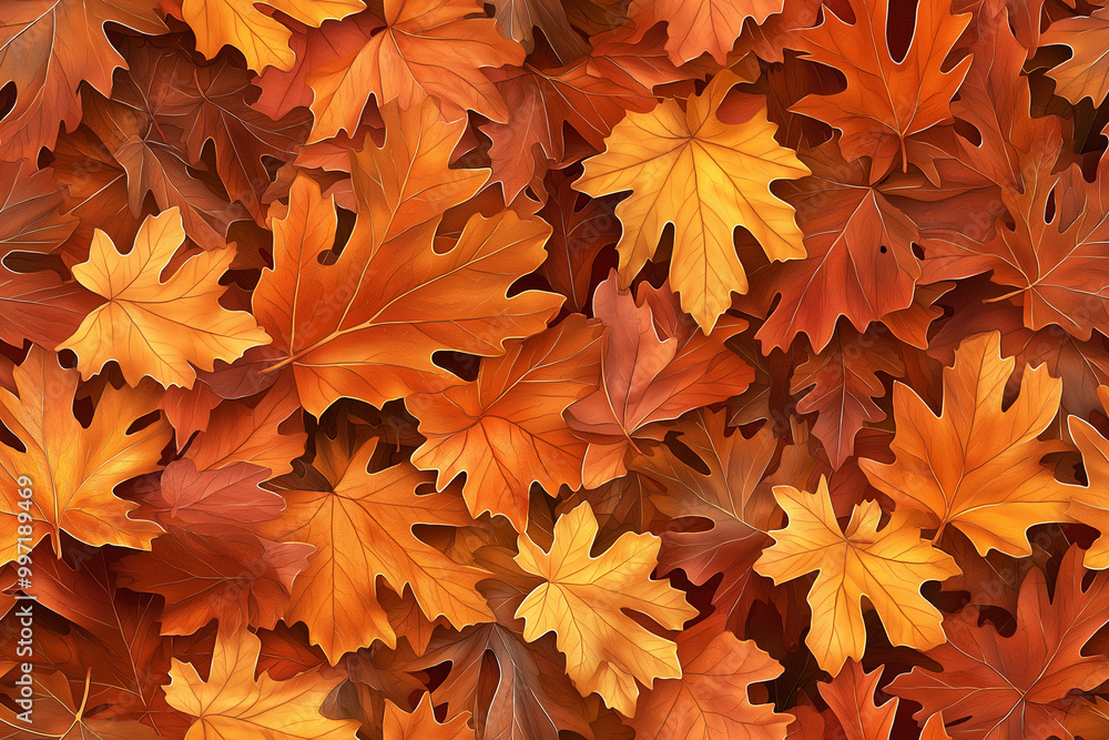 The background is a seamless pattern of yellowing autumn leaves. The background is a seamless pattern of yellowing autumn leaves.
