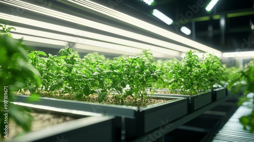 Futuristic 3D Rendering of an Automated Hydroponic Farming System Ensuring Healthy Plant Growth