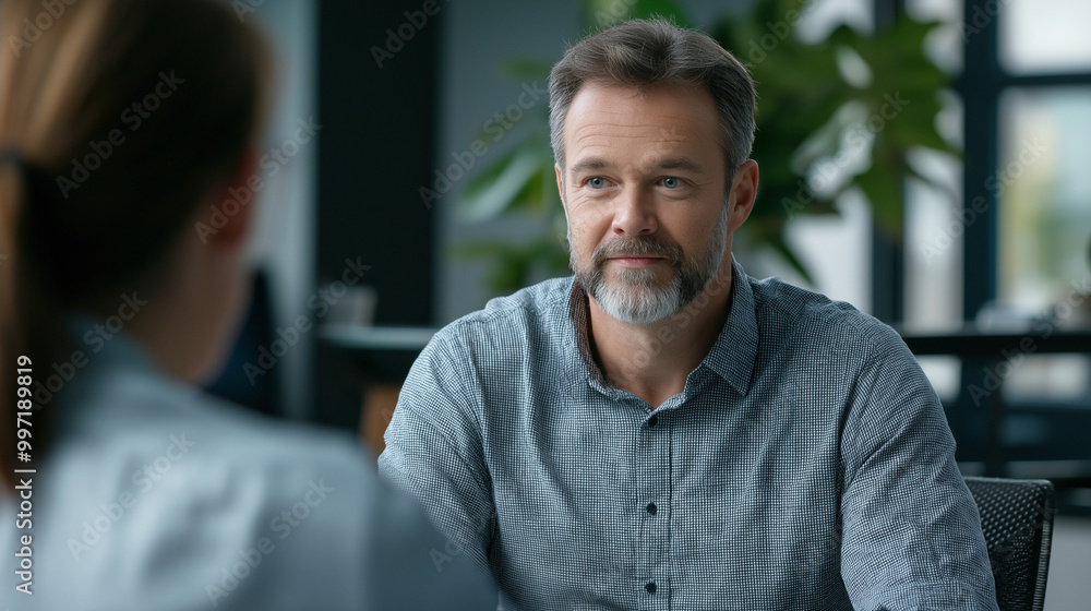 Naklejka premium empathy in the workplace: a manager supporting an employee, a professional scene showing a manager discussing concerns with an employee in a private office