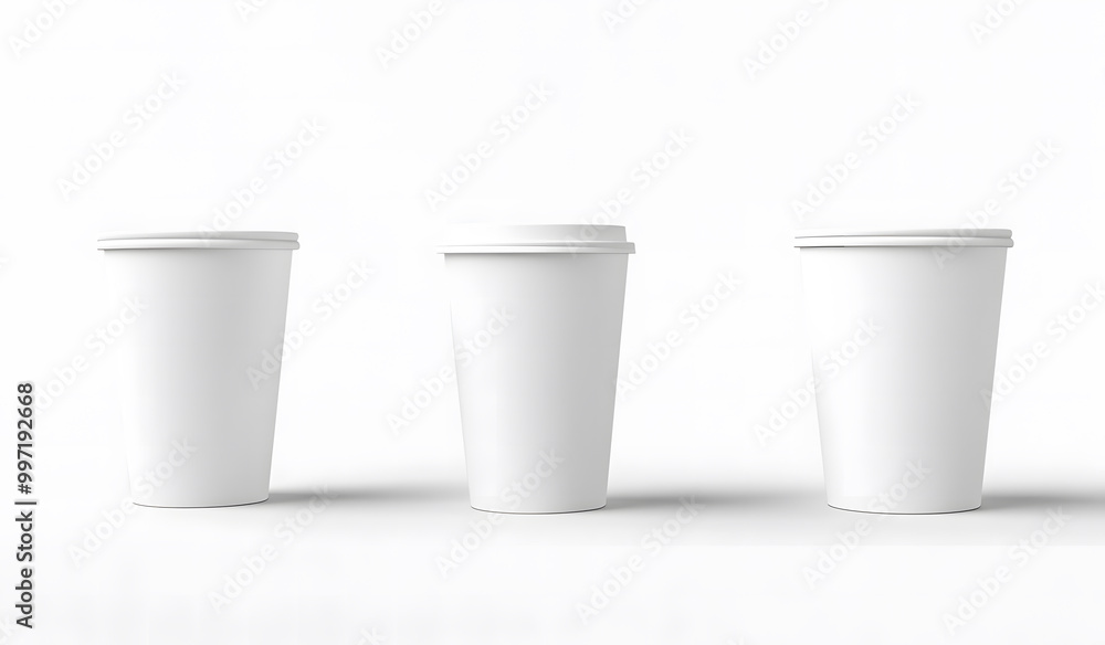 Three Blank Paper Cups on a White Background design Three Blank Paper Cups on a White Background design
