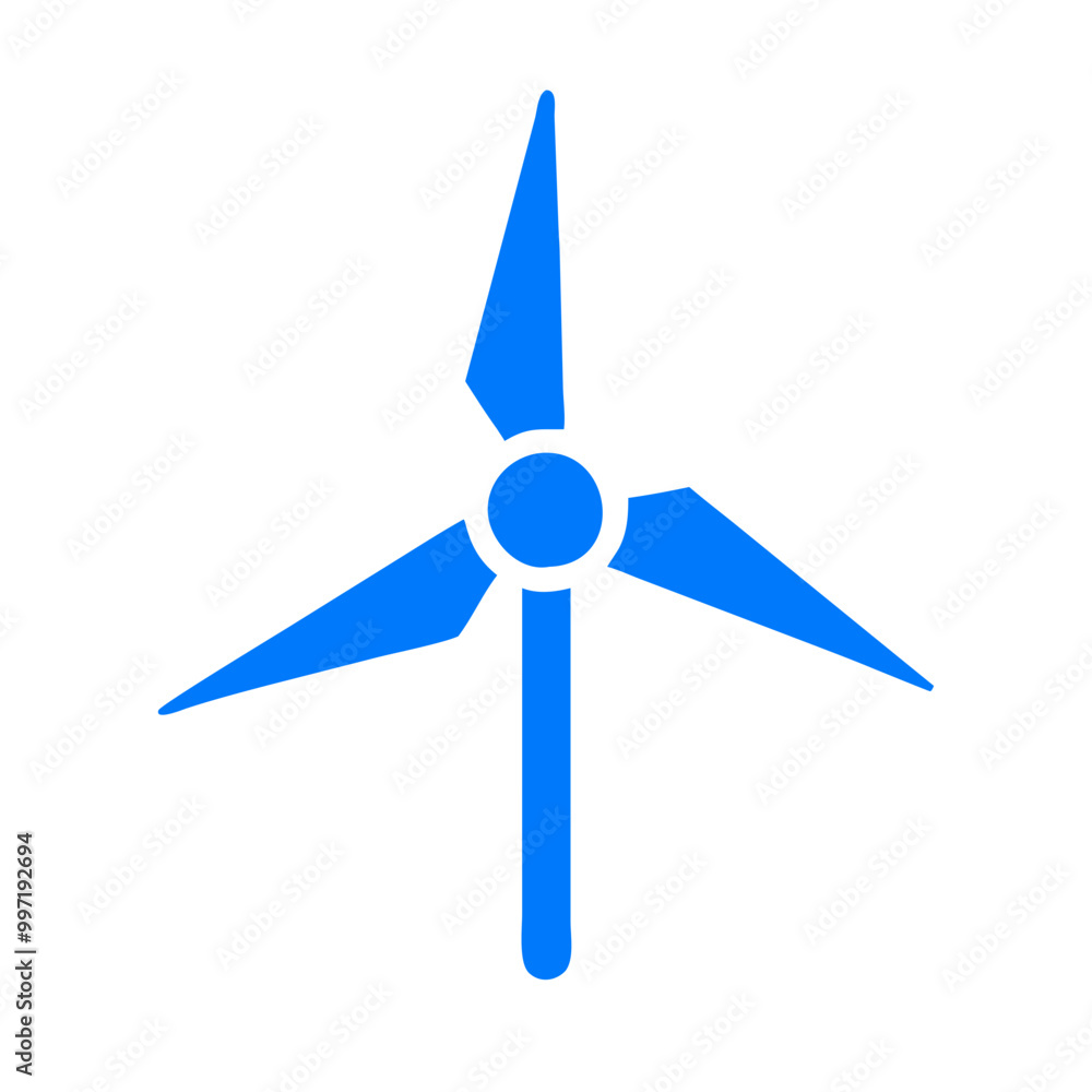 A blue wind turbine with a white background. The wind turbine is a symbol of renewable energy and sustainability A blue wind turbine with a white background. The wind turbine is a symbol of renewable energy and sustainability