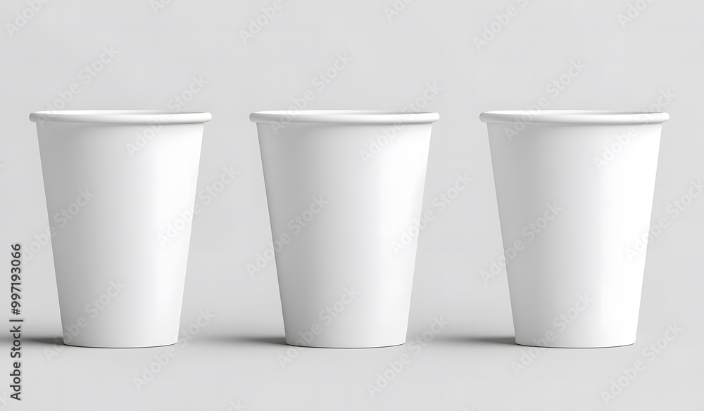 Three Blank Paper Cups on a White Background design Three Blank Paper Cups on a White Background design