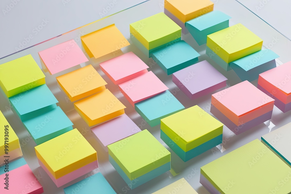 Soft Pastel Stripes of Sticky Notes Against a Clear Background for Office Design Soft Pastel Stripes of Sticky Notes Against a Clear Background for Office Design