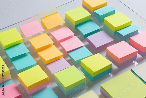 Soft Pastel Stripes of Sticky Notes Against a Clear Background for Office Design