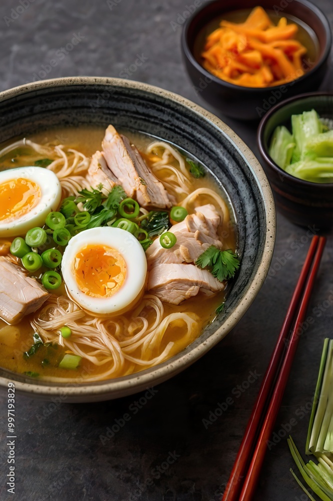Delicious Noodle Soup with Broccoli, Pork, and Fried Egg 01 Delicious Noodle Soup with Broccoli, Pork, and Fried Egg 01