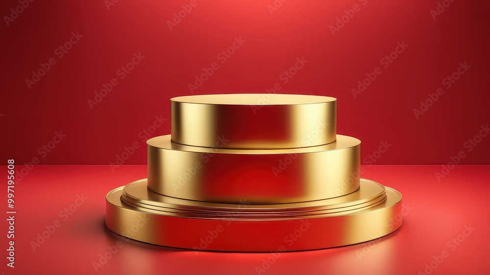 A trio of golden podiums against a red backdrop, ideal for awards or presentations. A trio of golden podiums against a red backdrop, ideal for awards or presentations.