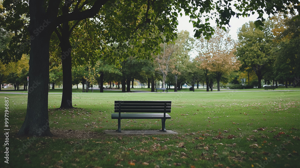 Lonely park benches under trees in serene, empty parks during autumn with fallen leaves and muted lighting, evoking solitude and peaceful reflection in natural urban green spaces. Lonely park benches under trees in serene, empty parks during autumn with fallen leaves and muted lighting, evoking solitude and peaceful reflection in natural urban green spaces.