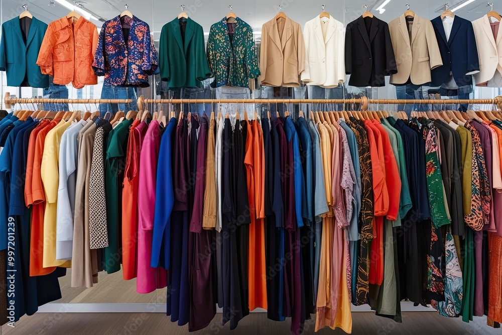Vibrant Array of Organized Garments on Clear Backdrop