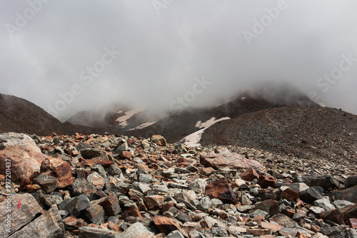 Panorama of alps. Extreme sports in mountains. High resolution photo. Ski, parasailing, climbing, alpinism.