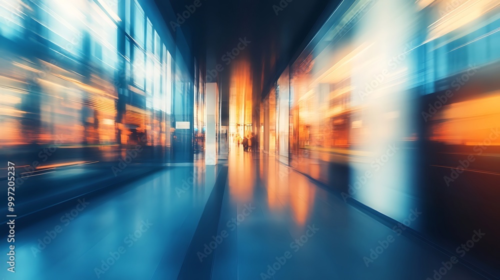 A blurred lobby scene with abstract shapes and muted colors image A blurred lobby scene with abstract shapes and muted colors image