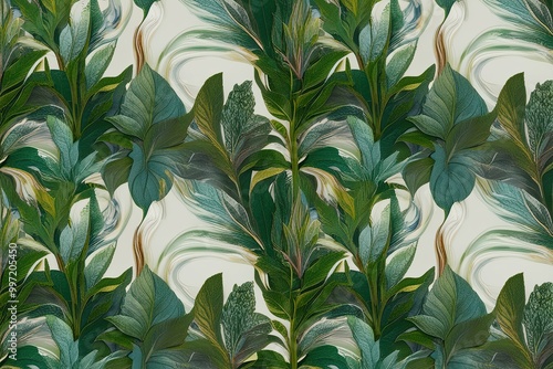 Wallpaper Mural Lifelike Texture Overlay of Botanical Foliage with Fluid Swirl Effects on Clear Backgrounds Torontodigital.ca