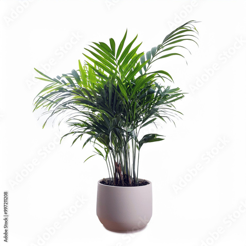 Lush Green Indoor Palm Plant in a Grey Pot