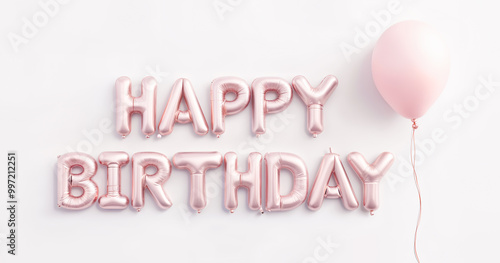  Happy Birthday! Rose Gold Balloons isolated on a White Background. Festive and Perfect for Celebrations, Banners, and Designs.