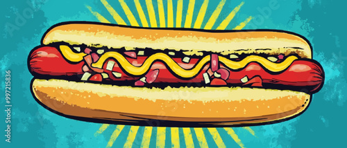 hot dog with mustard and onions clip art preview
